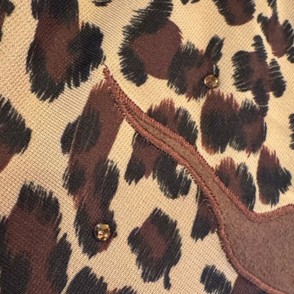 Vintage LISA RENE ANIMAL PRINT DRESS BY DONNA VINCI Fringe Sz 10 Brown Suede Tan - Picture 4 of 9